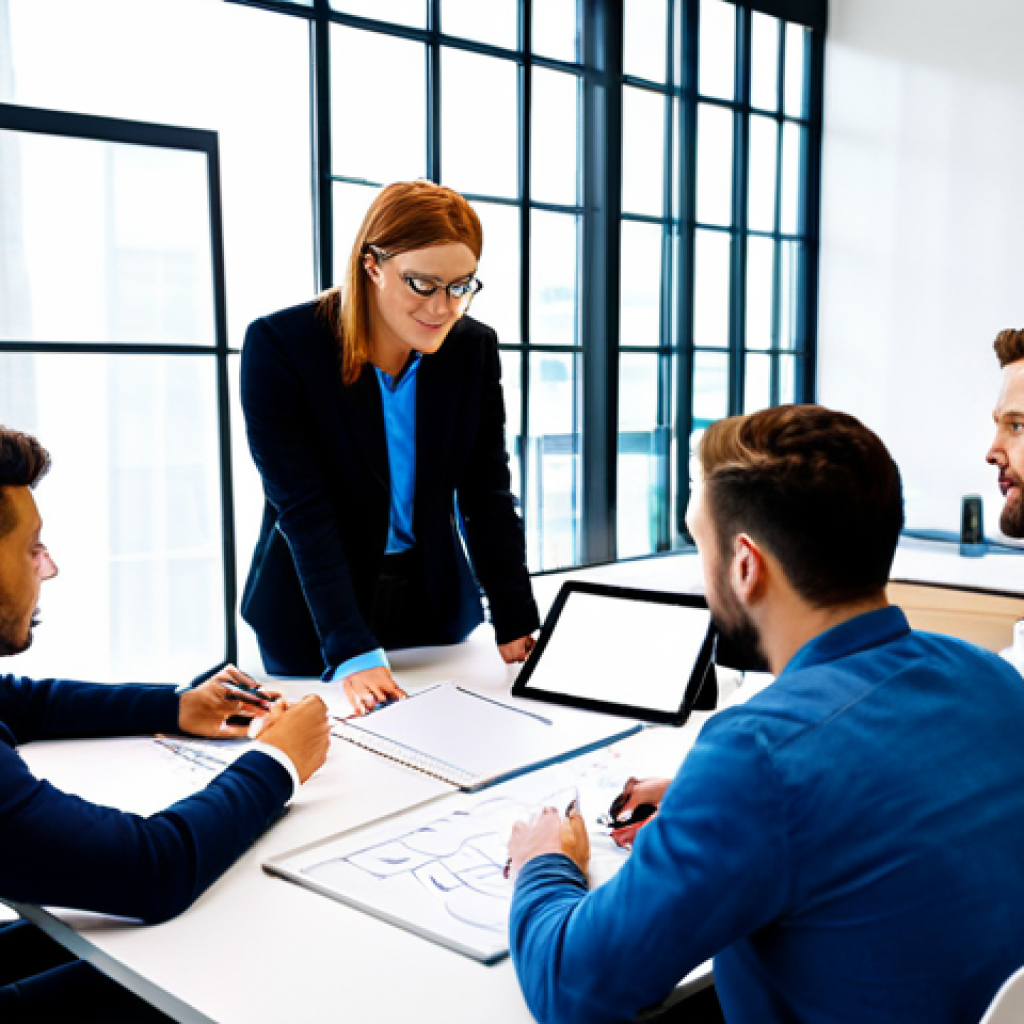 Product Development**
"A diverse team brainstorming product ideas in a modern office, using tablets and whiteboards, fully clothed, appropriate attire, safe for work, perfect anatomy, natural proportions, professional environment, bright lighting."
**