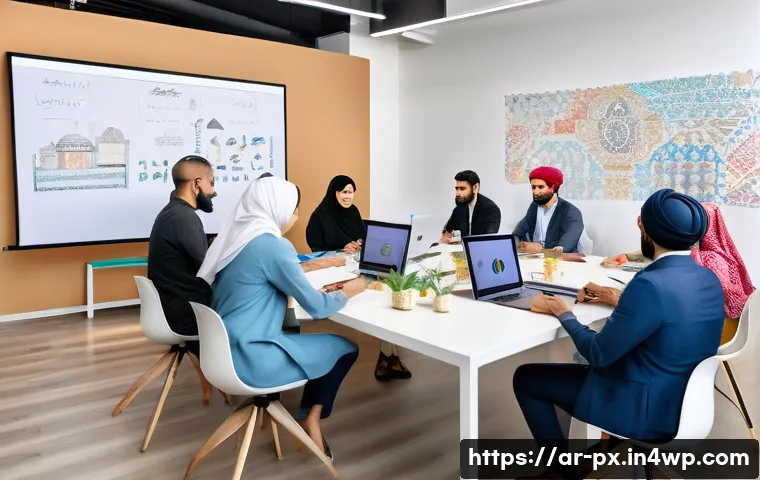 집단지성 기반의 커뮤니티 구축 방법 - A diverse group of Arabic-speaking professionals and community members engaged in a vibrant, inclusi...