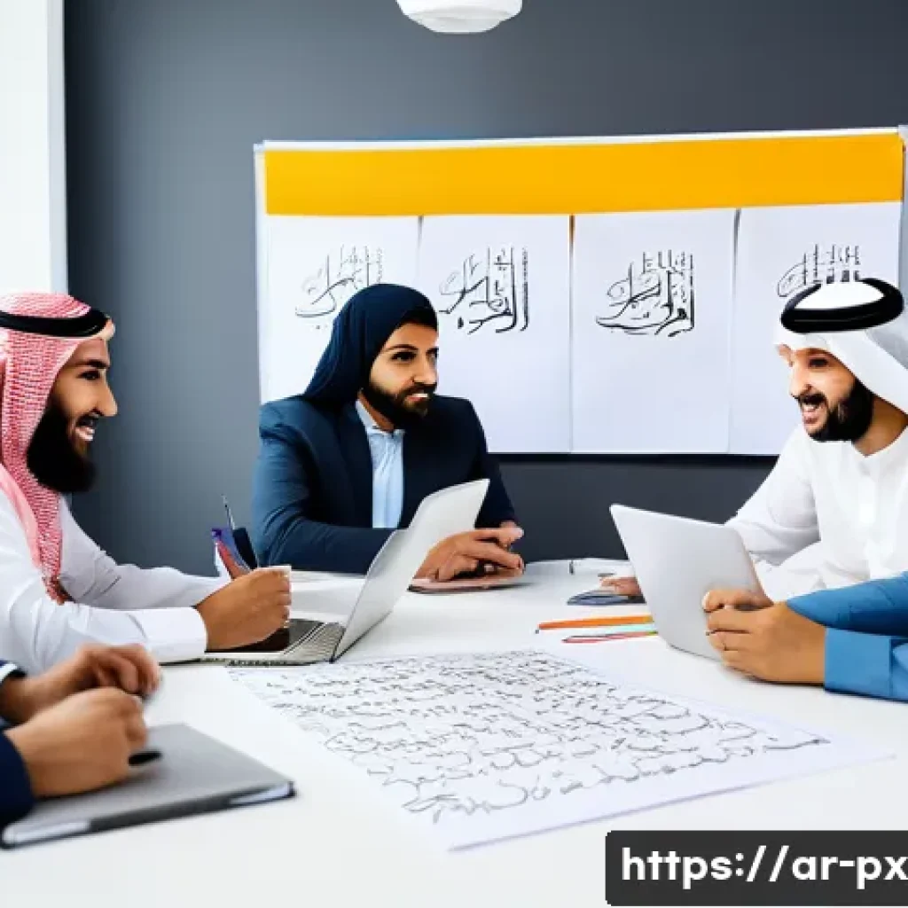 집단지성을 활용한 디자인 사고 - A diverse team of Middle Eastern professionals engaged in a collaborative brainstorming session in a...