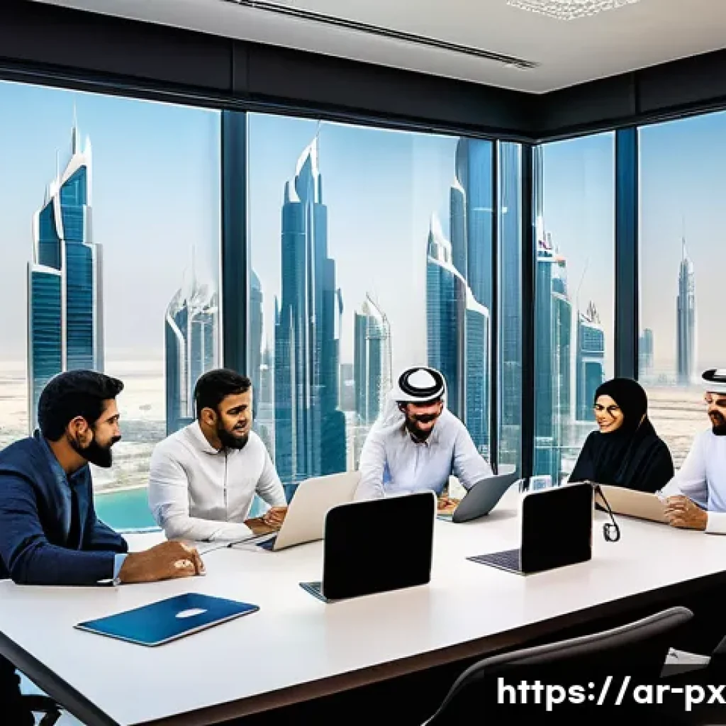 집단지성의 실제 적용 사례 분석 - A diverse group of Arabic professionals engaged in a dynamic brainstorming workshop inside a modern ...